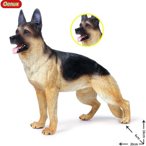 Oenux Large 20x6x16cm Classic German Shepherd Dog Action Figure Farm Animals Working Big Dog Model Figurine Collection Toy Gift