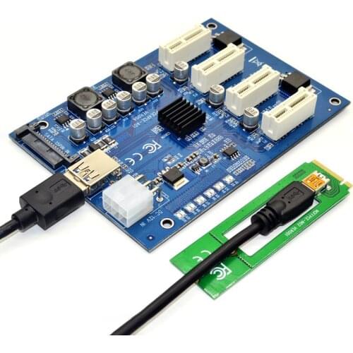 PCI-E X1 to 4PCI-E X16 Expansion Kit 1 to 4 Port PCI Express Switch Multiplier HUB 6pin sata USB Riser Card for BTC Miner Mining
