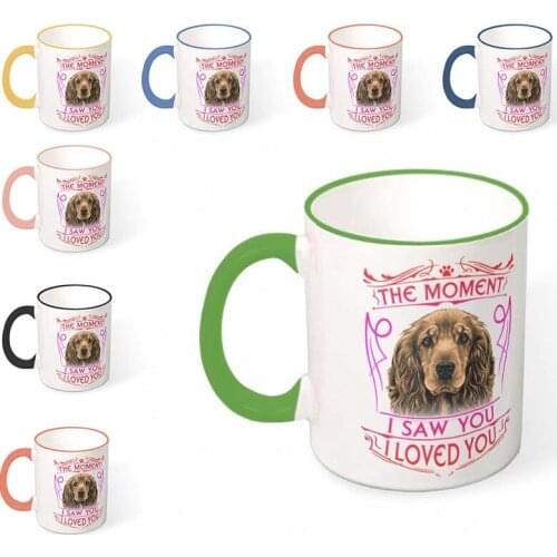 Ceramic High-gloss Mug Pretty Dog Prints Mug Coffee Cup Milk Cup with Colorful Handle Customized Favorite Mugs for Friends Gift