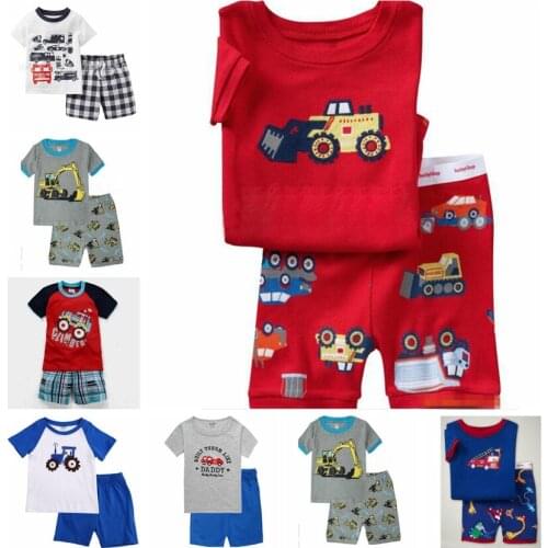 Summer childrens Pajamas cotton soft kids pajamas set Forklift for boys clothing sets short sleeve family wear for sleep