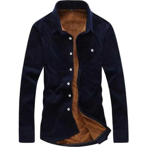 Mens 5XL Corduroy Shirt winter casual long-sleeve thermal plus velvet shirt thickening Single Breasted Solid Warm Shirts Male