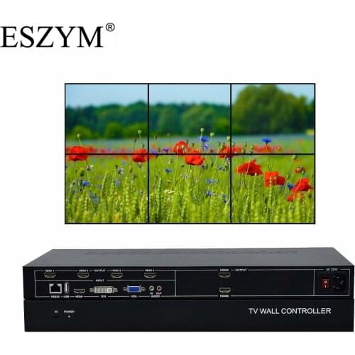 ESZYM 6ch Video Wall Controller 2x3 3x2 with RS232 Control for 6 TV Splicing, Support HDMI-Compatible,DVI,VGA,USB as input