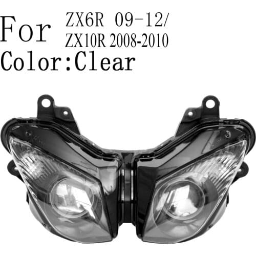 Motorcycle Front Headlight Lamp Assembly For Kawasaki Ninja ZX6R 2009 2010 2011 2012 ZX10R 2008 2009 2010 Clear Lens