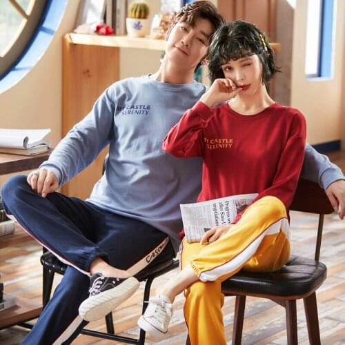 Autumn Spring Couple Pyjamas Cotton Pj Pajamas Set Women Cartoon Sleepwear Pajama Sets Pijamas Mujer Girl Pyjamas Home Clothing