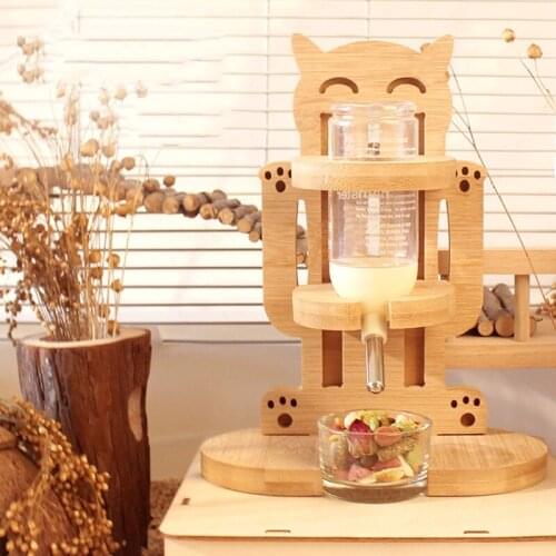 Small Animal Pet Water Bottle Stand Natural Wood Bracket Holder for Ferret/Hamster/Guinea Pig Bottle Position Adjustabl