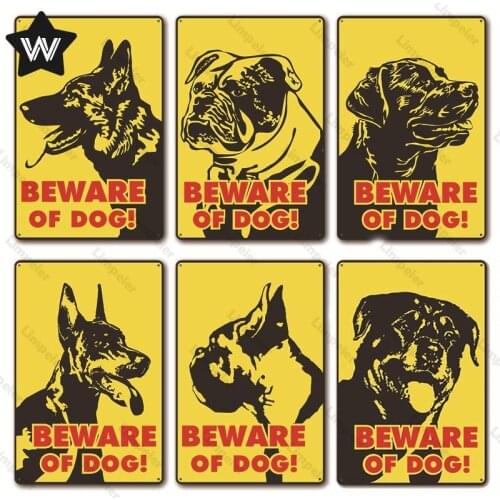Warning Metal Sign Beware of Dog Tin Plate Caution Dog Metal Poster Vintage Wall Sticker Tin Plaque for Garden Door Warning Sign