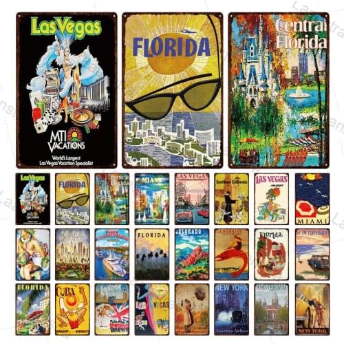 Retro Tin Sign America City Sign Decoration Metal Plates Vintage Poster For Wall Art Home Bar Room Decor Poster Iron Sheet Paint