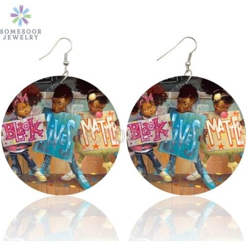 SOMESOOR Black Live Matters Baby Resist Design Wooden Drop Earrings Big Loops Dangle Jewelry Both Sides Printed For Women Gifts