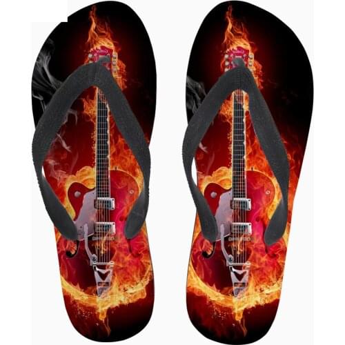 Customized Men Summer Beach Shoes Fire Guitar Rubber Flip-flops Printing Hombre Zapatillas Slip-on Mens Casual Slippers Boys
