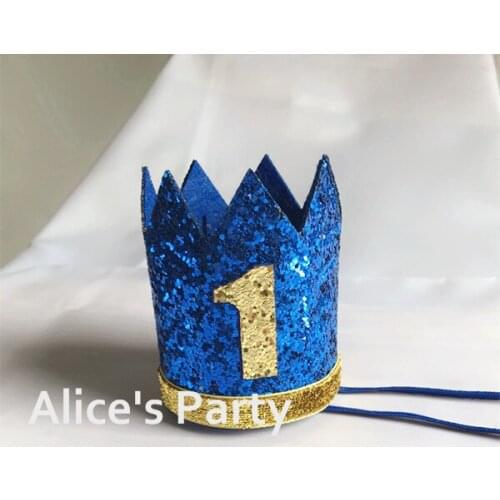 New Mini Crown Boy 1st Birthday Party Hats,Royal Blue Gold Party Hat First Party Decoration Cake Smash Photo props Pet Hats