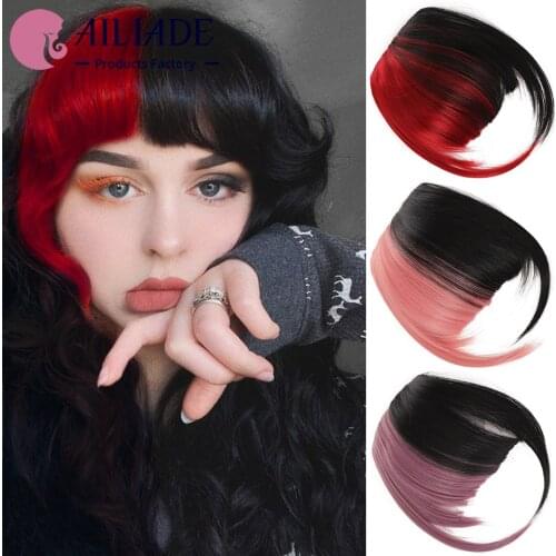 AILIADE Synthetic Bangs for Women Black Red Pink Stitching Heat Resistant Hairpieces Short Fake Hair Bangs Hair Clips Extensions