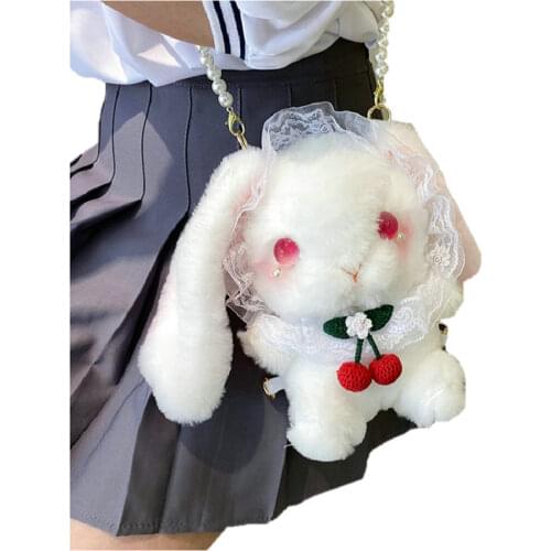 Japanese Magic Lolita Bunny Shoulder Bag For Girls Cosplay Red Eye Plush Lace Ear Rabbits Messenger Crossbody Bag Phone Coin bag