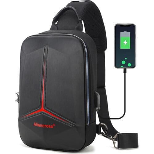 SUUTOOP Men Multifunction PVC Anti-theft Shoulder Bag USB Crossbody Bag Travel Sling Bag Pack Messenger Pack Chest Bag for Male