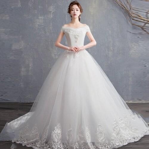Wedding Dress Illusion V-Neck Short Tulle Lace Embroidery Sequined Backless Off The Shoulder Luxury White Women Bridal Gown G544