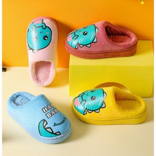Autumn Winter Children Plush Slippers Baby Girls Boys Indoor Non-Slip Warm Slippers Kids Home Cartoon Dinosaur Slippers Shoes