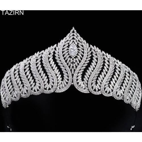 Elegant 5A Cubic Zirconia Queen Crowns CZ Wedding Bridal Tiaras Zircon Crystal Headpieces Party Prom Hair Jewelry Accessories