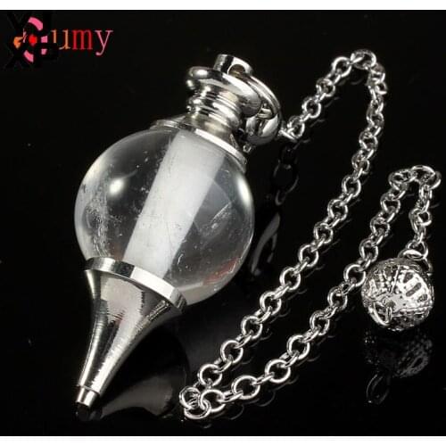 YJXP Silver Plated 7 Beads Spiritual Reiki Healing Chakra Stones Dowsing Pendulum Rock Crystal Pendant Fashion Jewelry Gift