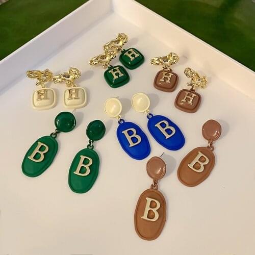 GSOLD Geometric Drip Glaze Letter Pendant Earring Simple Retro Temperament Enamel Drop Earring Women Statement Fashion Jewelry