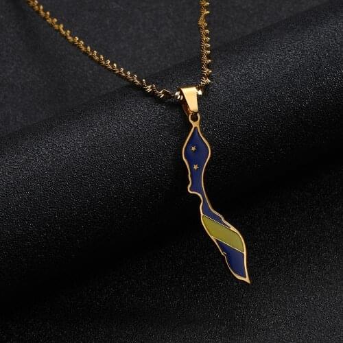 Stainless Steel Trendy Curacao Map Flag Pendant Necklaces for Women Girls Maps Jewelry