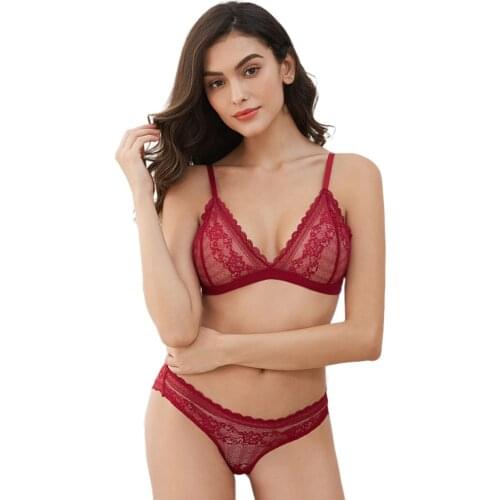 Ladies sexy lace ultra-thin comfortable wirefree set bra + panty 2 pieces/pack CYHWR