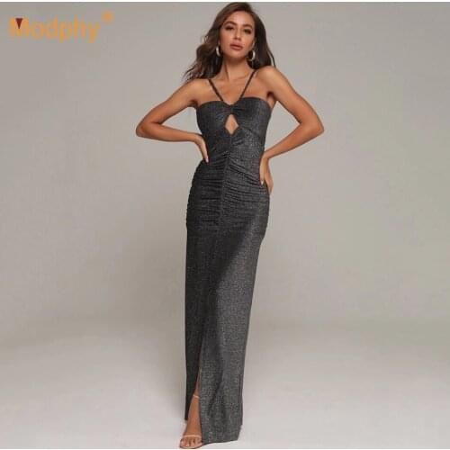 Autumn Sexy Sleeveless Spaghetti Strap Hollow Backless Draping Long Dress 2020 New Elegant Celebrity Runway Party Dress Vestidos