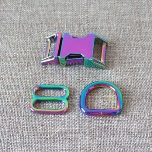 1Set Rainbow Metal D Ring Release Buckle Hardware Straps Webbing Adjuster Loops For Dog Collar Bag Belt Clasp Sewing Accessory
