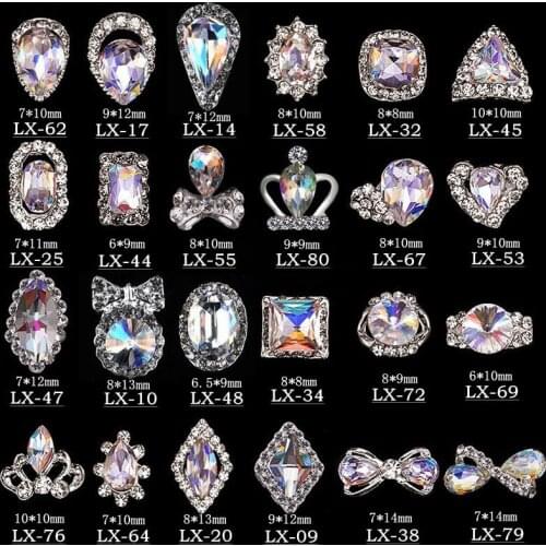 10pcs 3D Crystal AB Color Rhinestones Waterdrop Bowtie Different Shape Glitter Gemstones For Nail Art DIY Crafts Metal Gem Stone