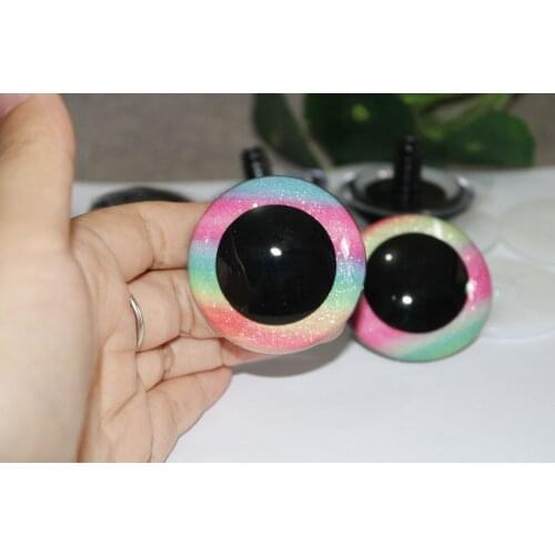 10pcs/lot new big size 50mm round clear safety toy eyes +glitter rainbow fabric+hard washer--color by randomly