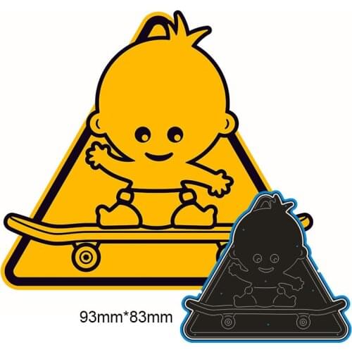 93*83mm Baby on skateboard New Arrival Frame Cutting Dies Stencil DIY Scrapbooking Photo Album Embossing Paper Card