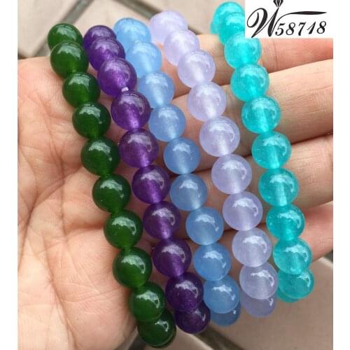 Free Shipping Fashion Jewelry 8mm Jad Round Women Men Beads Elastic Bracelet 7.5" WB702