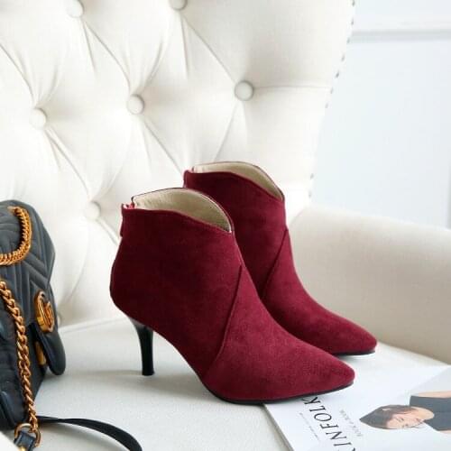 Big Size 9 10 11-13 boots women shoes ankle boots for women ladies boots shoes woman winter Rear zipper tip with thin heel