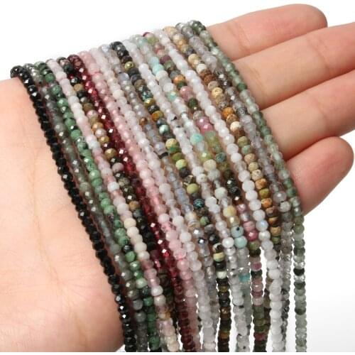 3*2mm 15 inches Natural Round Faceted Loose Stone Beads Fit DIY Bracelet Necklace Needlework Beads For Jewelry Making Wholesale