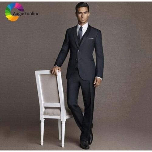 Black Men Suits For Wedding Shawl Lapel Evening Party Prom Groom Tuxedo Slim Fit Best Man Blazer Costume Homme Jacket+Pants+Vest