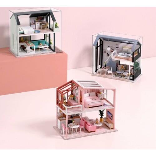 1:24 Wooden Doll House DIY Miniature with Wooden Furniture Assemble DollHouse Kit Led Lights for Teens and Adult Craft Gift