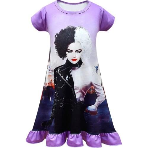 Kids Girls Cruella Cosplay 3D Print Dress Sleepwear Costume Halloween Carnival Suit