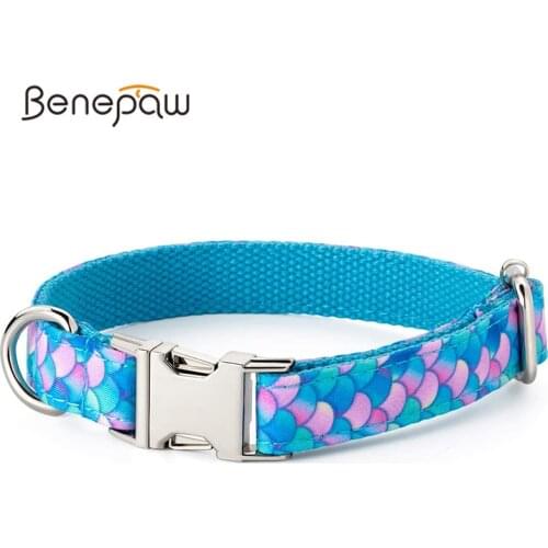 Benepaw Elegant Dog Collar For Small Medium Large Dogs Sturdy Lightweight Adjustable Comfortable Mermaid Blue Puppy Pet Collar