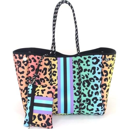 Hot Sale New Color 2021 Neoprene Handbags Hollow Shopping Bag Casual Tote Bag Female Soft Big Bag Multicolor Leopard Top-Handle