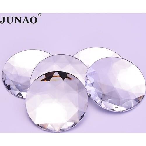 JUNAO 5pcs 52mm Clear Crystal Large Rhinestones Applique Acrylic Stones Non Sewing Strass Crystal Round Flatback Gems for Crafts