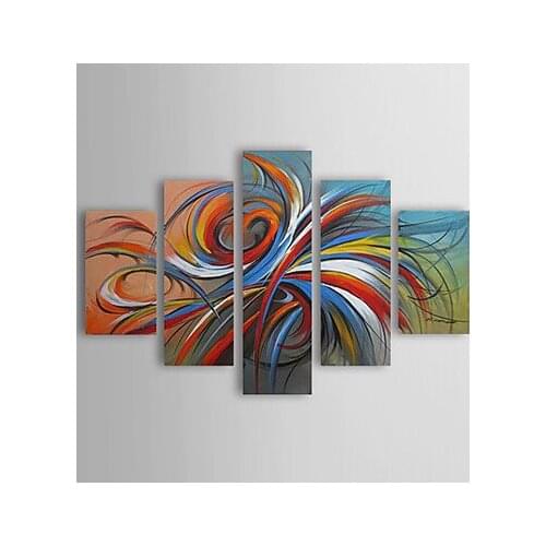 Oil Paintings Set of 5 Modern Abstract Colorful Circles Hand-painted Canvas Wall Art with Framed Ready to Hang