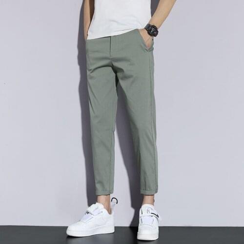 Dress Pants Men Black Gray Thin Ice Silk Summer Korean Fashion Slim Straight Leg Casual Package Mail College Leisure Trend 2021