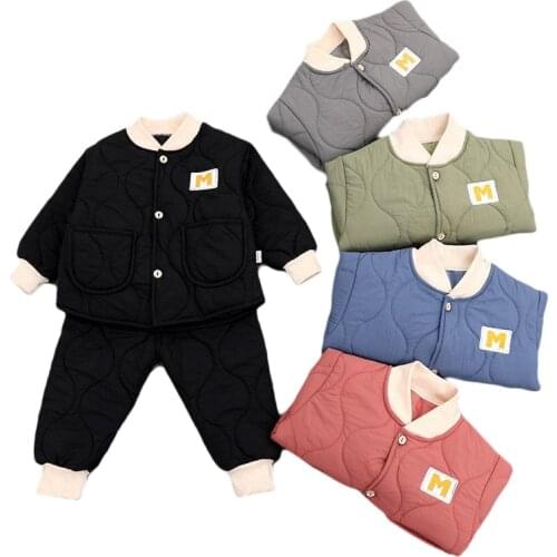 2020 fashion New Autumn Winter Kids Cotton Clothing Set For Boys Girls Cotton Padded Jackets+Pants Thicken Warm Baby Suit 0-5Y