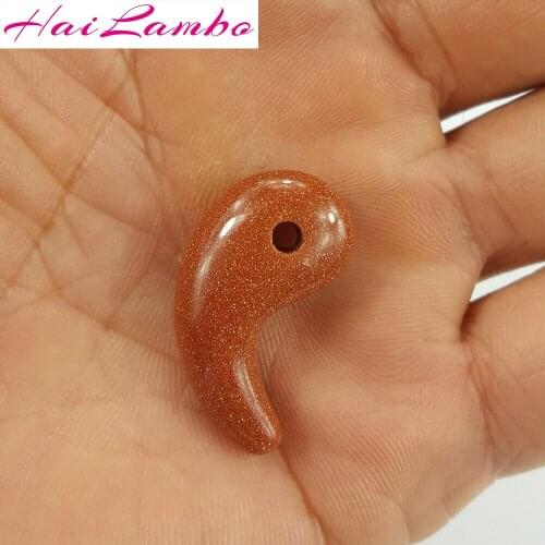 HaiLambo Beautiful Goldstone Stone Carved Magatama Pendant Comma Bead Classic Lucky Jewelry Amulet Pendant Bead Family Gift GY12