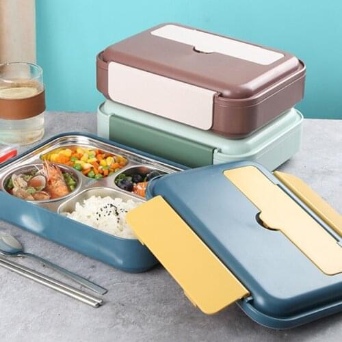 Lunch Bento Boxes Food-safe Material 304 Stainless Steel and ABS Plastic Bento Boxes Four Compartments for Children and Adults