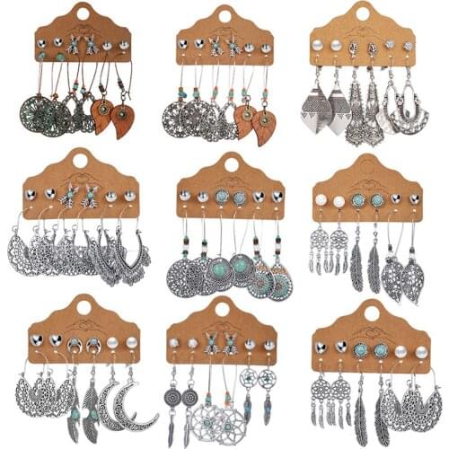 LIMARIO Vintage Big Round Multicolor Beaded Earrings Set for Woman Ethnic Boho Tassel Long Dreamcatcher Drop Earrings Jewelry