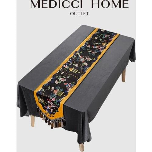 Medicci Home Japanese Oriental Table Runner With Handmade Multi-Tassels Luxe Asian Tabletop Collection For Party Dinner Holidays