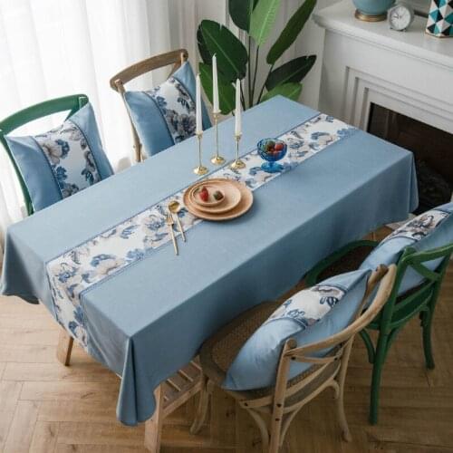 Multi-Purpose Waterproof Table Cloth Pastoral Faux Cotton Linen Table Cloth Retro Stone Flowers Fabric Towel Cover Placemat