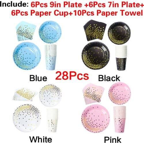 Disposable Tableware Set dot rose gold Paper Straws Cups Plates Napkins Kids Adult Birthday Party wedding Decoration