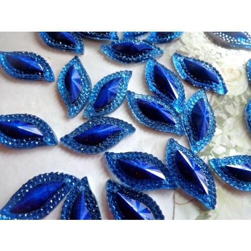 Navette shape sew on stones resin crystal 9*18mm Deep blue Rhinestones for dress 100pcs/lot