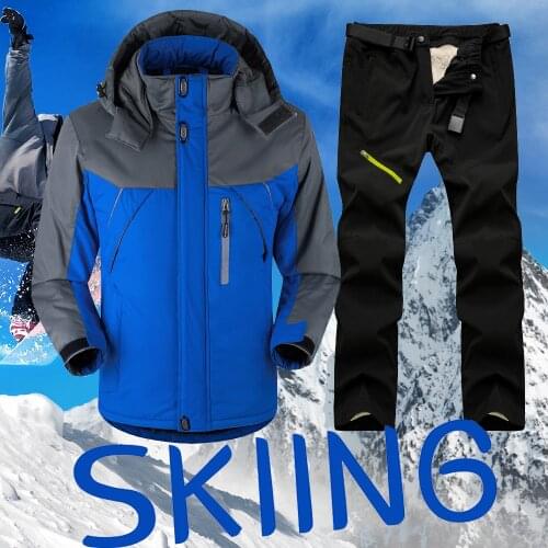 New Thick Warm Ski Suit Men Waterproof Windproof Skiing and Snowboarding Jacket Pants Set Male Winter Snow Costumes Outdoor Wear