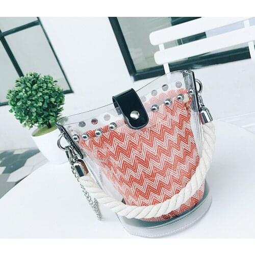 SENDEFN Transparent Bucket PVC Small Mini Drawstring Handle Handbag Women Fresh Summer Beach Bag Leisure Purses Composite Bag